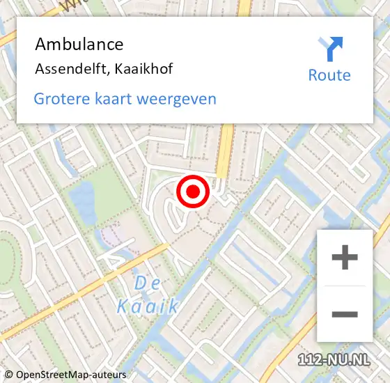 Locatie op kaart van de 112 melding: Ambulance Assendelft, Kaaikhof op 2 mei 2024 17:11