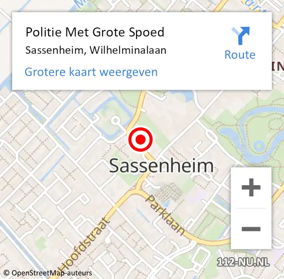 Locatie op kaart van de 112 melding: Politie Met Grote Spoed Naar Sassenheim, Wilhelminalaan op 2 mei 2024 17:16