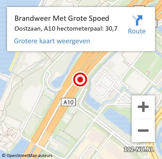 Locatie op kaart van de 112 melding: Brandweer Met Grote Spoed Naar Oostzaan, A10 hectometerpaal: 30,7 op 2 mei 2024 17:29