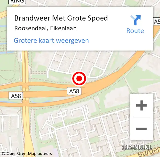 Locatie op kaart van de 112 melding: Brandweer Met Grote Spoed Naar Roosendaal, Eikenlaan op 2 mei 2024 17:52