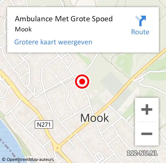 Locatie op kaart van de 112 melding: Ambulance Met Grote Spoed Naar Mook op 2 mei 2024 17:53