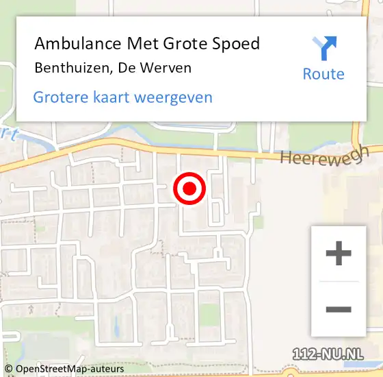 Locatie op kaart van de 112 melding: Ambulance Met Grote Spoed Naar Benthuizen, De Werven op 2 mei 2024 17:54