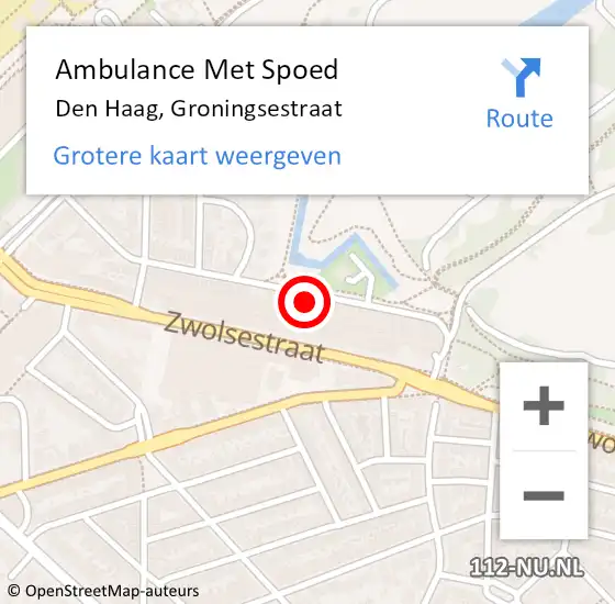 Locatie op kaart van de 112 melding: Ambulance Met Spoed Naar Den Haag, Groningsestraat op 2 mei 2024 17:59