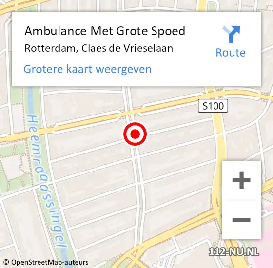 Locatie op kaart van de 112 melding: Ambulance Met Grote Spoed Naar Rotterdam, Claes de Vrieselaan op 2 mei 2024 18:07