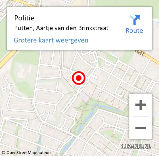 Locatie op kaart van de 112 melding: Politie Putten, Aartje van den Brinkstraat op 2 mei 2024 18:12