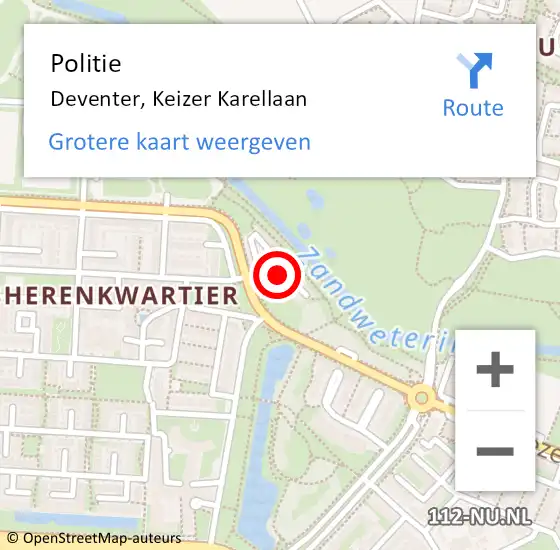 Locatie op kaart van de 112 melding: Politie Deventer, Keizer Karellaan op 2 mei 2024 18:12