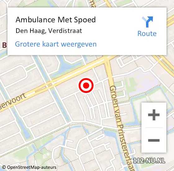 Locatie op kaart van de 112 melding: Ambulance Met Spoed Naar Den Haag, Verdistraat op 2 mei 2024 18:31