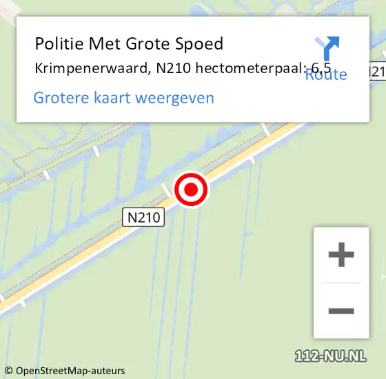 Locatie op kaart van de 112 melding: Politie Met Grote Spoed Naar Krimpenerwaard, N210 hectometerpaal: 6,5 op 2 mei 2024 18:35