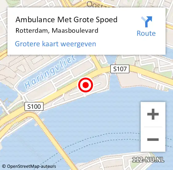 Locatie op kaart van de 112 melding: Ambulance Met Grote Spoed Naar Rotterdam, Maasboulevard op 2 mei 2024 18:36