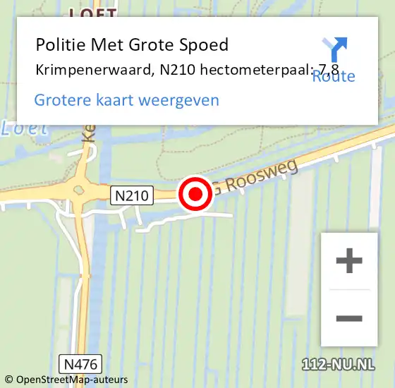 Locatie op kaart van de 112 melding: Politie Met Grote Spoed Naar Krimpenerwaard, N210 hectometerpaal: 7,8 op 2 mei 2024 18:38