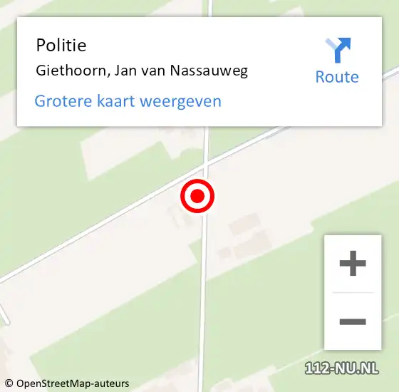 Locatie op kaart van de 112 melding: Politie Giethoorn, Jan van Nassauweg op 2 mei 2024 18:39