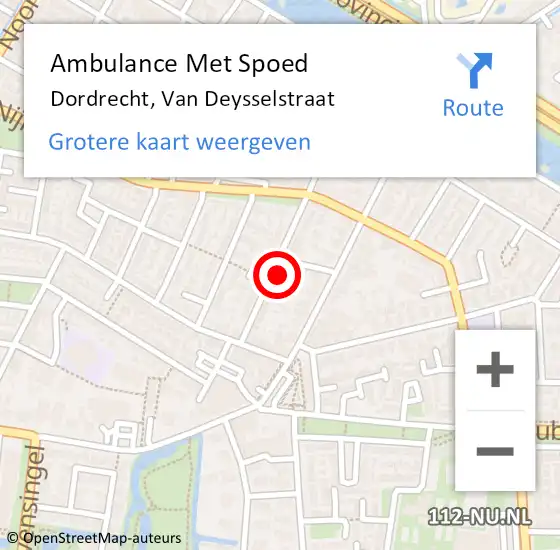 Locatie op kaart van de 112 melding: Ambulance Met Spoed Naar Dordrecht, Van Deysselstraat op 2 mei 2024 18:43