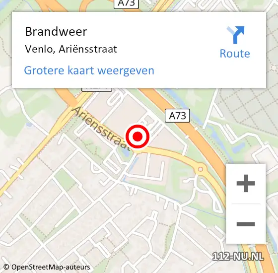 Locatie op kaart van de 112 melding: Brandweer Venlo, Ariënsstraat op 2 mei 2024 18:50