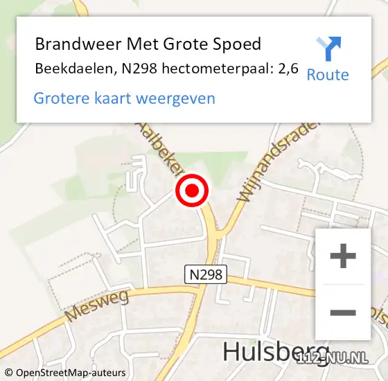 Locatie op kaart van de 112 melding: Brandweer Met Grote Spoed Naar Beekdaelen, N298 hectometerpaal: 2,6 op 2 mei 2024 18:53