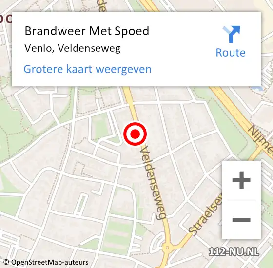 Locatie op kaart van de 112 melding: Brandweer Met Spoed Naar Venlo, Veldenseweg op 2 mei 2024 18:59