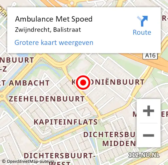 Locatie op kaart van de 112 melding: Ambulance Met Spoed Naar Zwijndrecht, Balistraat op 2 mei 2024 18:59