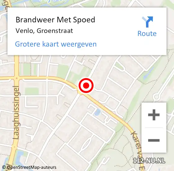 Locatie op kaart van de 112 melding: Brandweer Met Spoed Naar Venlo, Groenstraat op 2 mei 2024 19:04