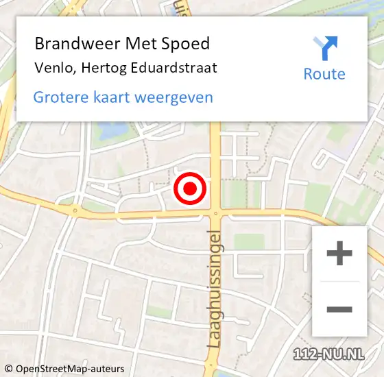 Locatie op kaart van de 112 melding: Brandweer Met Spoed Naar Venlo, Hertog Eduardstraat op 2 mei 2024 19:08