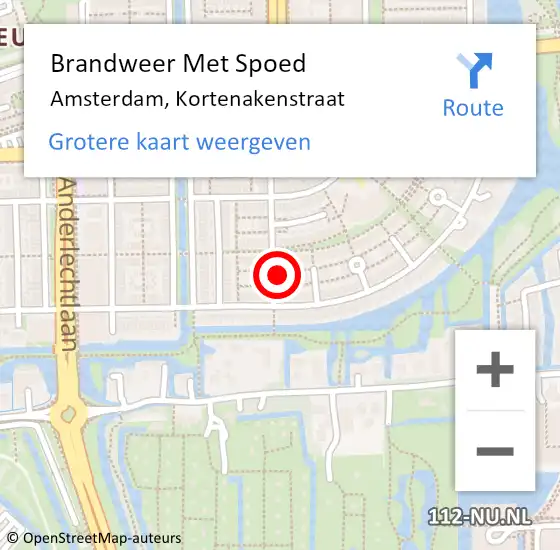 Locatie op kaart van de 112 melding: Brandweer Met Spoed Naar Amsterdam, Kortenakenstraat op 2 mei 2024 19:12