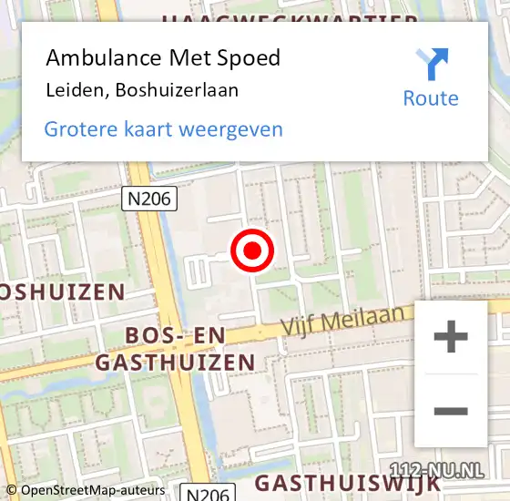 Locatie op kaart van de 112 melding: Ambulance Met Spoed Naar Leiden, Boshuizerlaan op 2 mei 2024 19:43