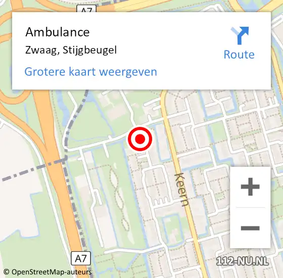 Locatie op kaart van de 112 melding: Ambulance Zwaag, Stijgbeugel op 2 mei 2024 19:44