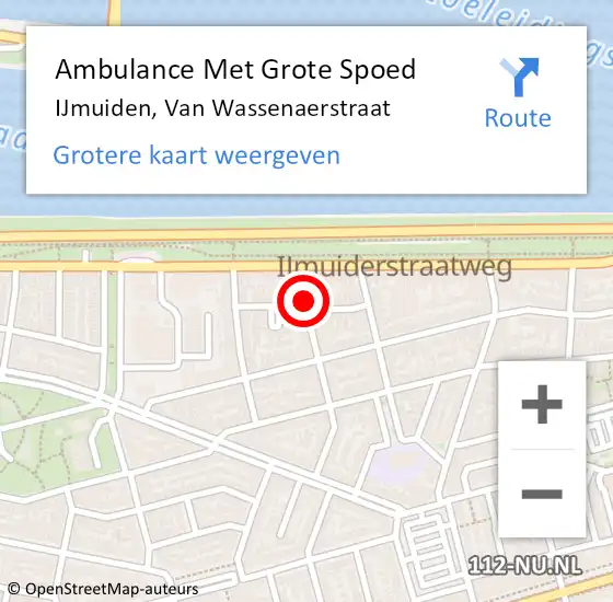 Locatie op kaart van de 112 melding: Ambulance Met Grote Spoed Naar IJmuiden, Van Wassenaerstraat op 2 mei 2024 19:49
