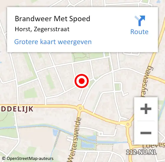 Locatie op kaart van de 112 melding: Brandweer Met Spoed Naar Horst, Zegersstraat op 2 mei 2024 19:51