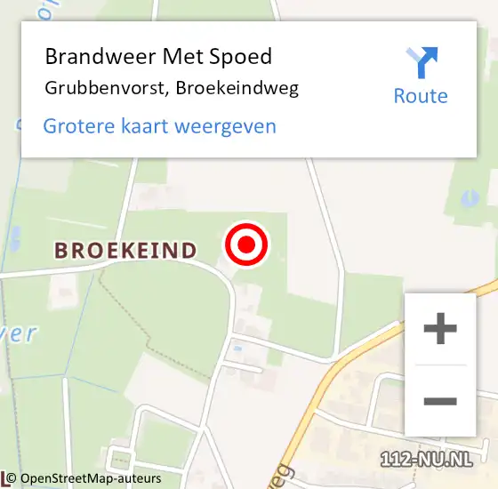 Locatie op kaart van de 112 melding: Brandweer Met Spoed Naar Grubbenvorst, Broekeindweg op 2 mei 2024 20:03