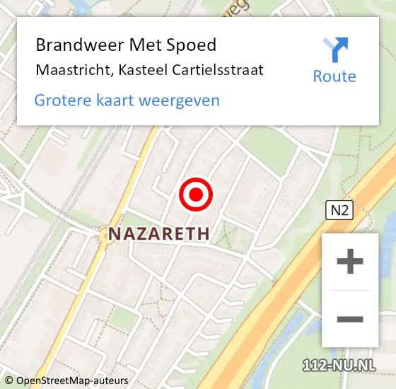 Locatie op kaart van de 112 melding: Brandweer Met Spoed Naar Maastricht, Kasteel Cartielsstraat op 2 mei 2024 20:04