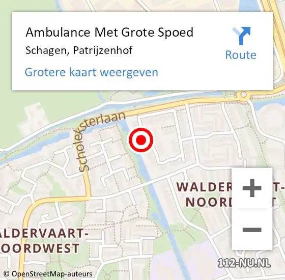 Locatie op kaart van de 112 melding: Ambulance Met Grote Spoed Naar Schagen, Patrijzenhof op 2 mei 2024 20:10