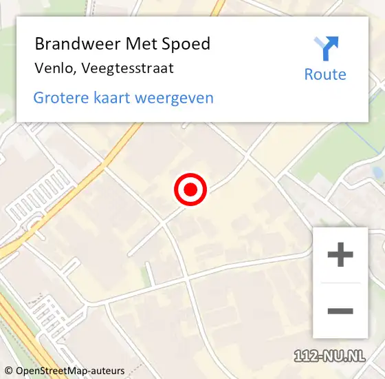 Locatie op kaart van de 112 melding: Brandweer Met Spoed Naar Venlo, Veegtesstraat op 2 mei 2024 20:11