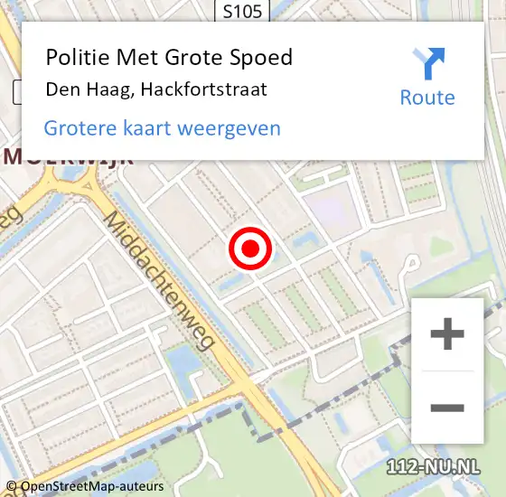 Locatie op kaart van de 112 melding: Politie Met Grote Spoed Naar Den Haag, Hackfortstraat op 2 mei 2024 20:13