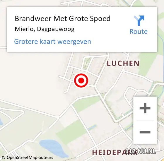 Locatie op kaart van de 112 melding: Brandweer Met Grote Spoed Naar Mierlo, Dagpauwoog op 2 mei 2024 20:17