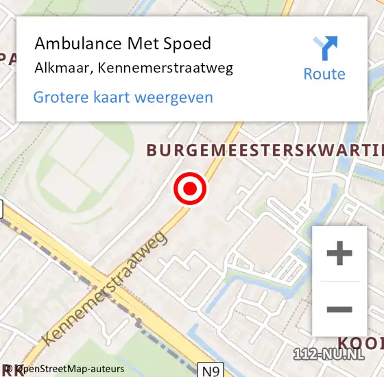 Locatie op kaart van de 112 melding: Ambulance Met Spoed Naar Alkmaar, Kennemerstraatweg op 2 mei 2024 20:56