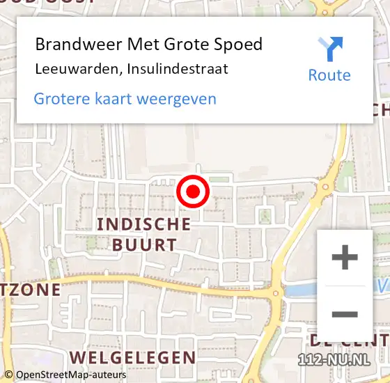 Locatie op kaart van de 112 melding: Brandweer Met Grote Spoed Naar Leeuwarden, Insulindestraat op 2 mei 2024 21:01