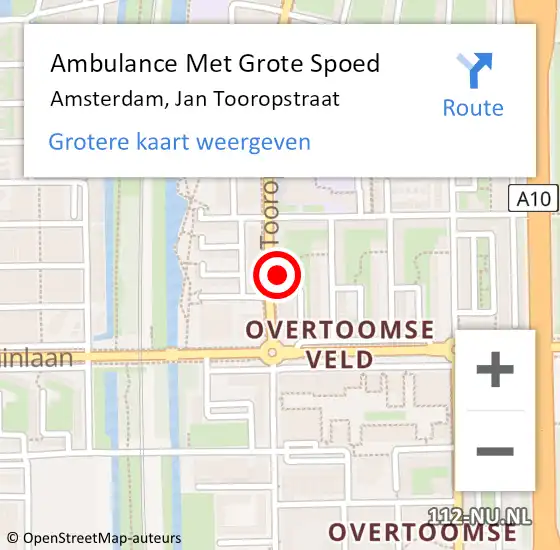 Locatie op kaart van de 112 melding: Ambulance Met Grote Spoed Naar Amsterdam, Jan Tooropstraat op 2 mei 2024 21:16