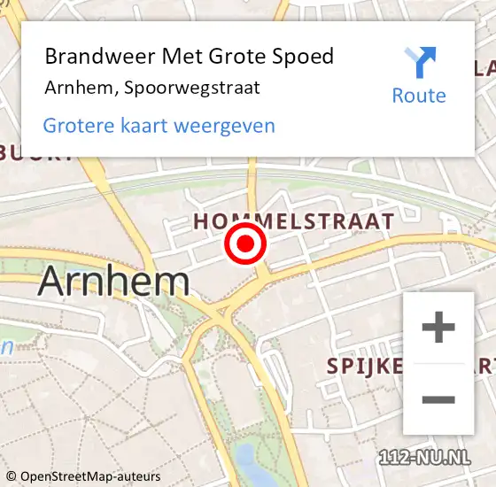 Locatie op kaart van de 112 melding: Brandweer Met Grote Spoed Naar Arnhem, Spoorwegstraat op 2 mei 2024 21:26