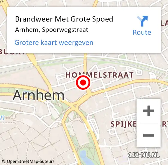 Locatie op kaart van de 112 melding: Brandweer Met Grote Spoed Naar Arnhem, Spoorwegstraat op 2 mei 2024 21:40