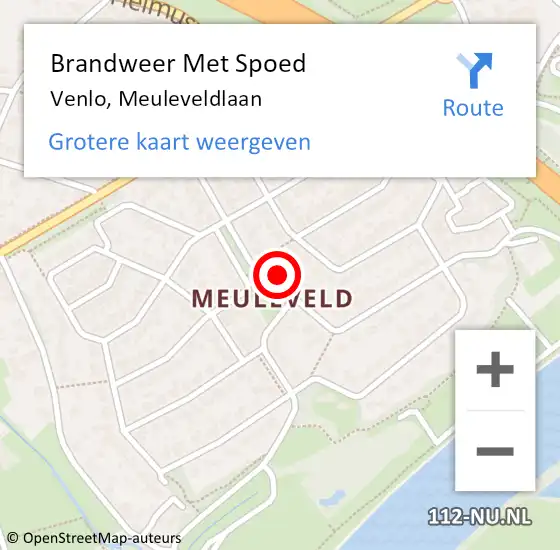 Locatie op kaart van de 112 melding: Brandweer Met Spoed Naar Venlo, Meuleveldlaan op 2 mei 2024 22:04