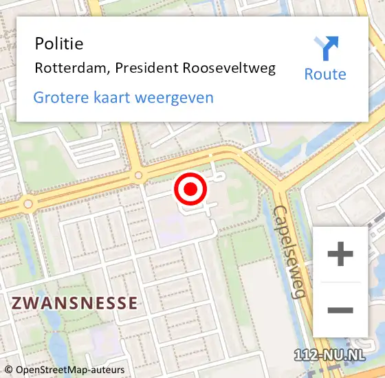 Locatie op kaart van de 112 melding: Politie Rotterdam, President Rooseveltweg op 2 mei 2024 22:11