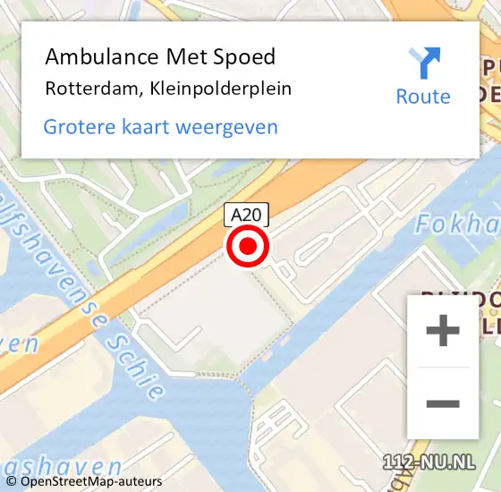 Locatie op kaart van de 112 melding: Ambulance Met Spoed Naar Rotterdam, Kleinpolderplein op 2 mei 2024 22:12