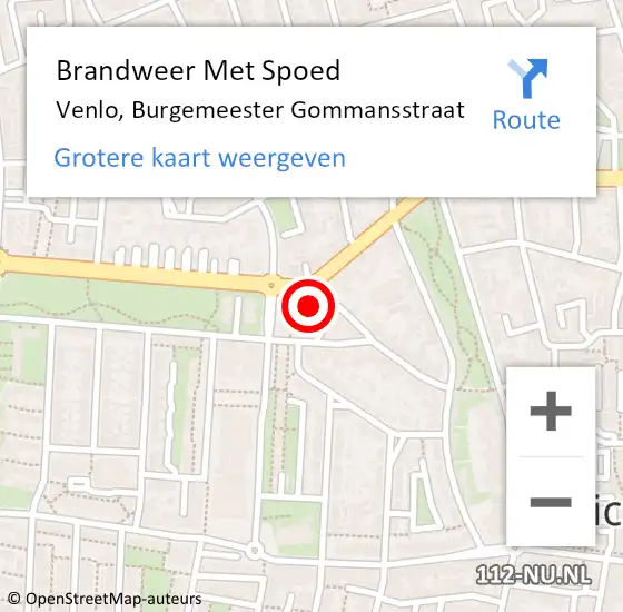 Locatie op kaart van de 112 melding: Brandweer Met Spoed Naar Venlo, Burgemeester Gommansstraat op 2 mei 2024 22:34