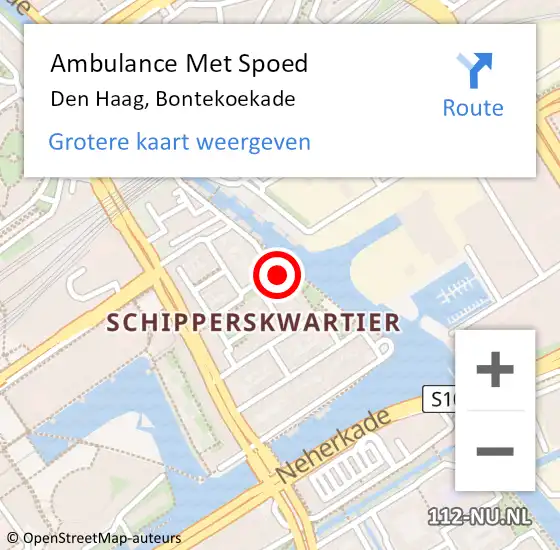 Locatie op kaart van de 112 melding: Ambulance Met Spoed Naar Den Haag, Bontekoekade op 2 mei 2024 22:37