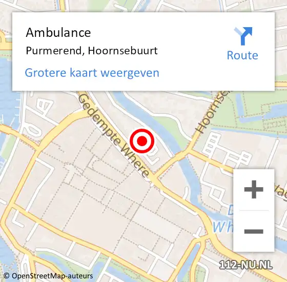 Locatie op kaart van de 112 melding: Ambulance Purmerend, Hoornsebuurt op 2 mei 2024 22:42