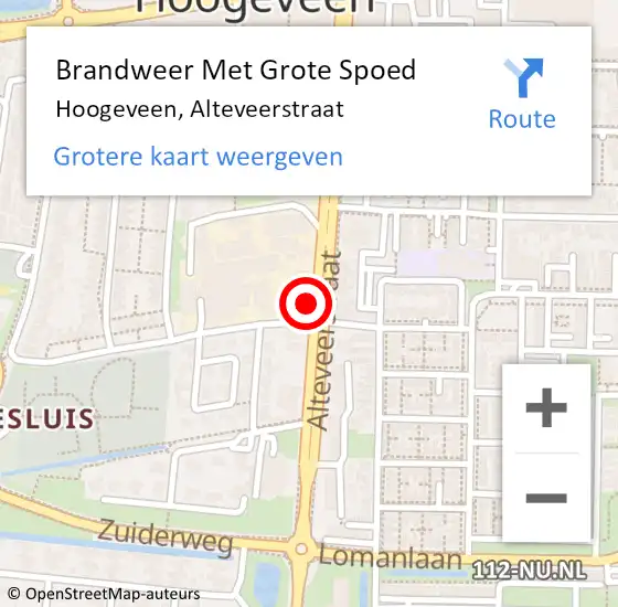 Locatie op kaart van de 112 melding: Brandweer Met Grote Spoed Naar Hoogeveen, Alteveerstraat op 2 mei 2024 23:15