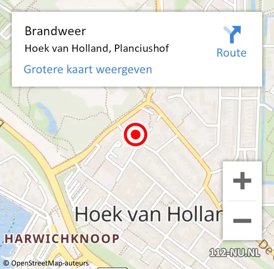 Locatie op kaart van de 112 melding: Brandweer Hoek van Holland, Planciushof op 3 mei 2024 00:01