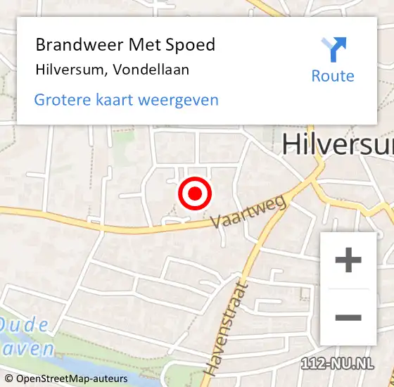 Locatie op kaart van de 112 melding: Brandweer Met Spoed Naar Hilversum, Vondellaan op 3 mei 2024 00:07