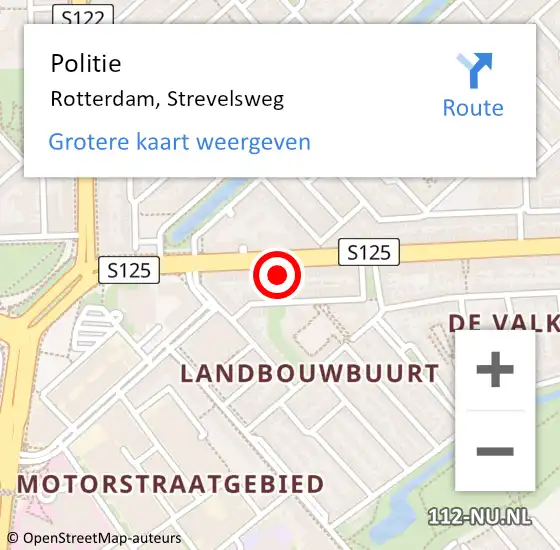 Locatie op kaart van de 112 melding: Politie Rotterdam, Strevelsweg op 3 mei 2024 00:07