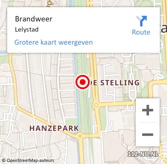 Locatie op kaart van de 112 melding: Brandweer Lelystad op 3 mei 2024 00:21