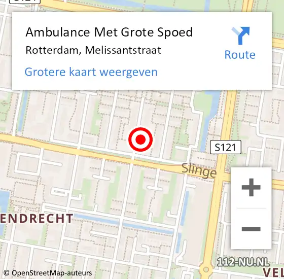 Locatie op kaart van de 112 melding: Ambulance Met Grote Spoed Naar Rotterdam, Melissantstraat op 3 mei 2024 00:24
